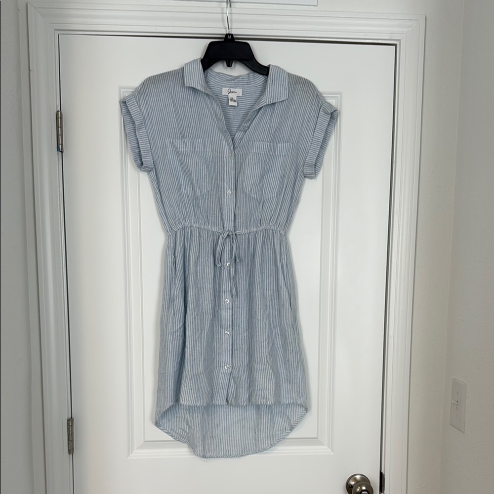 Blue and white striped collared dress